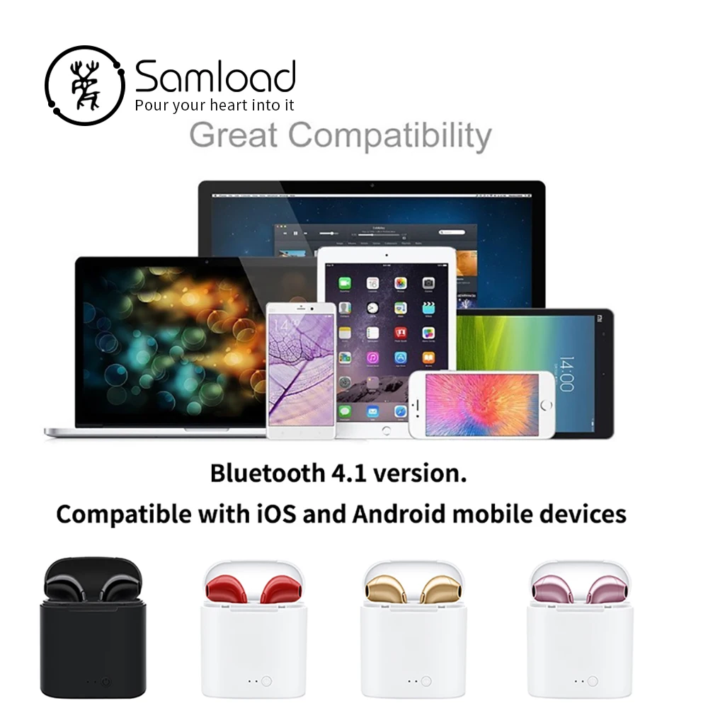Samload i7s Wireless headphones Bluetooth earphones Air Stereo in ear Earbuds with Charging Box For Apple iPhone 6 7 Xs Pods LG