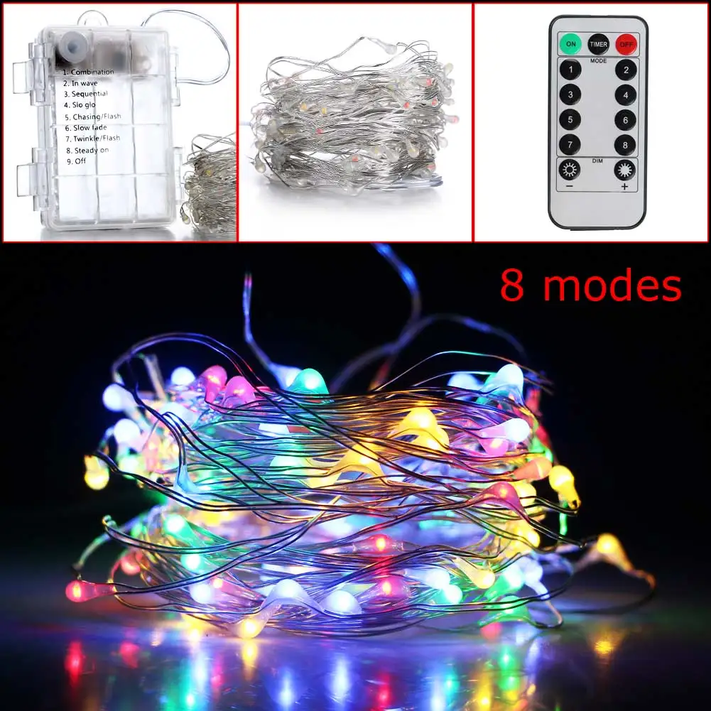Battery Powered 5M 10M LED String lights Dimmable 8 Modes Remote Control Fairy Starry String