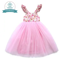 Flofallzique/ г.; модная летняя одежда для девочек; хлопковое Бандажное платье принцессы с розовой вуалью для рождественской вечеринки