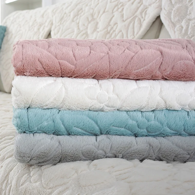 

1pcs Sofa Cover Solid Color Plush Couch Cover Seat Cushion Europe Style Leather Sofa L Corner Non-Slip Sofa Towel