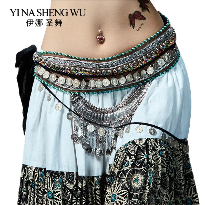 

Women ATS Tribal Belly Dance Hip Scarf Waist Belt Adjustable Belly Dance Coins Beaded Chain Gypsy Adult Tribal Style Girdle Belt