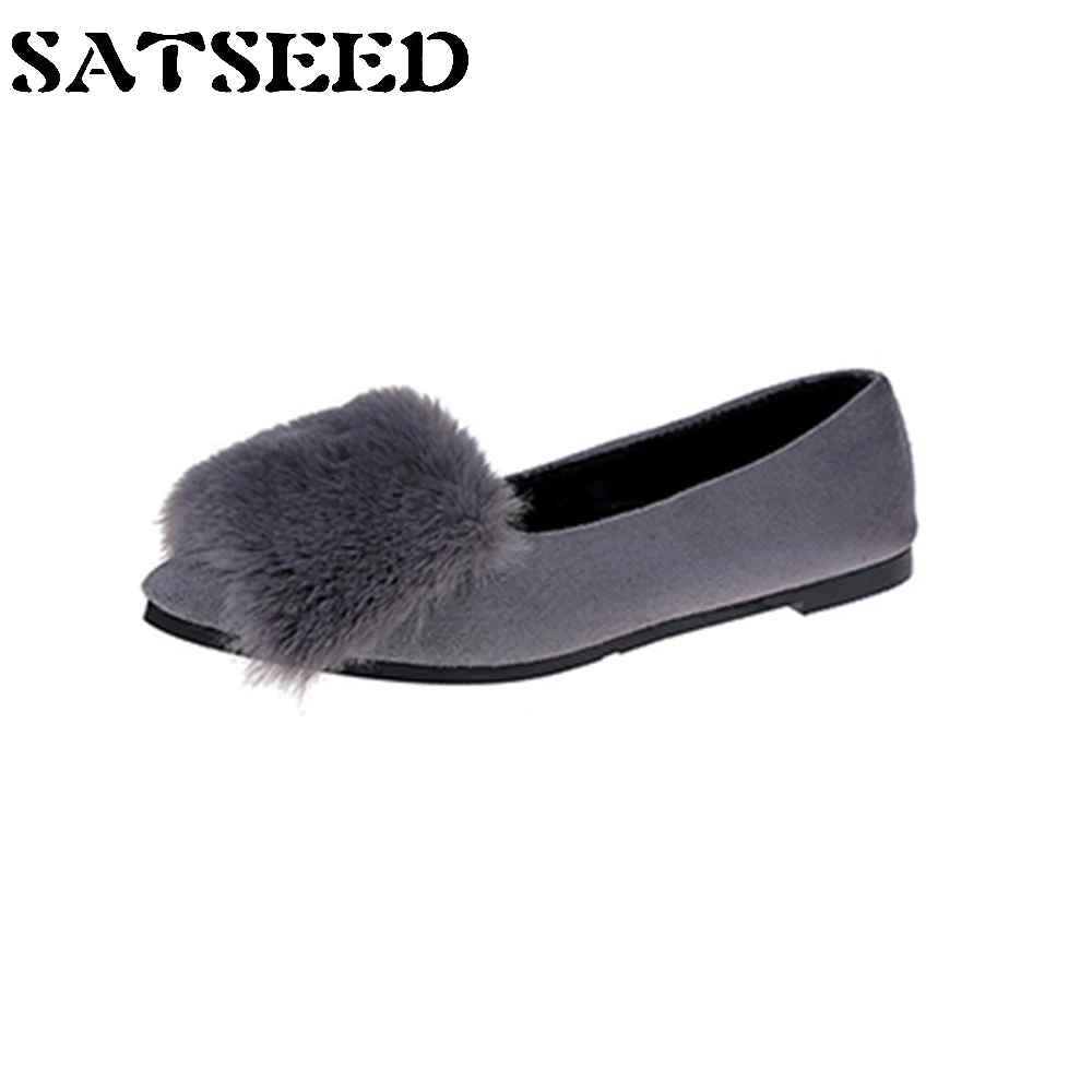 

Fashion 2017 Autumn Pointed Toe Winter Shoes Pumps Slip-on Loafer Plush Casual Shoes School Shoes Low Heels Pumps Square Heels