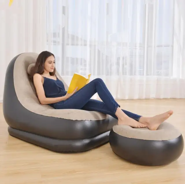 Inflatable Furniture Chair Sofa Lounger with Ottoman Foot Stool Rest Single Couch Beanbag Living Room Outdoor Air Lounge Chairs