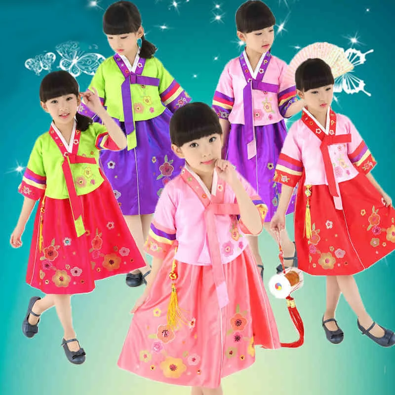 

Children Korean Traditional Costume Girl Short Sleeve Hanbok Dress Korea Natiaon Dance Dress Kids Perfodmace Dance Costume 18