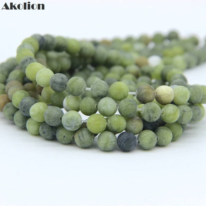 

Akolion Matte Green Jades Round Beads Natural Dull Polished Nephrite Jadeite Stone For Jewelry Making
