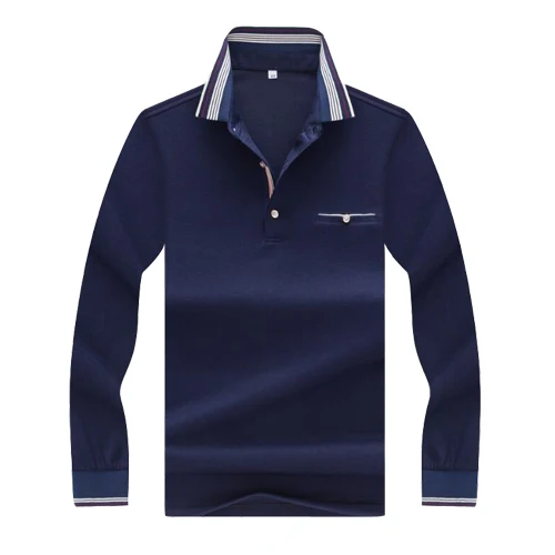 Весна-Осень, Новая высококачественная брендовая мужская рубашка поло с длинным рукавом, деловая Повседневная Однотонная рубашка поло, Мужская брендовая одежда - Цвет: 89 blue