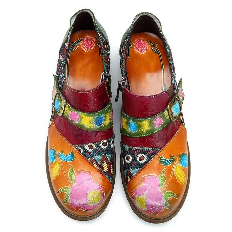 Mstacchi Chaussures Rétro Jaune Jacquard Femme Plat Véritable Casual Cuir Côté Zip Femmes Patchwork Bohème Dames 2019 Vintage Appartements SwxvqASOr