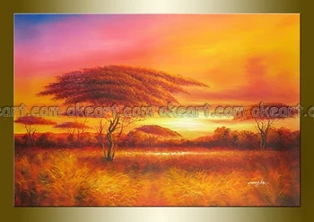 

100% hand painted free shipping High quality African Sunset Landscape decoration art Living room oil paintings on canvas