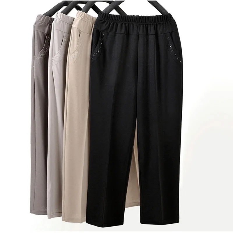 Женские прямые брюки среднего возраста, модные повседневные свободные штаны с эластичной резинкой на талии, большие размеры, женские летние однотонные штаны 5XL