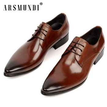 

Classic Men's Genuine Leather Shoes Cowhide Leather Pig Inner Pointed Toe Derby Dress Wedding Business Shoes 2019 Fashion