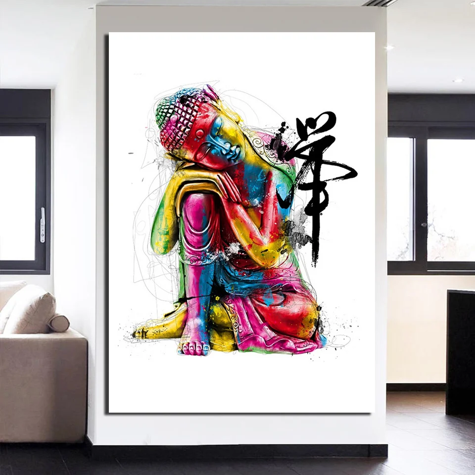 1 Pcs Framed HD Printed Watercolor Chan Meditation Buddha Picture Wall Art Canvas Room Decor Poster Canvas Modern Oil Painting