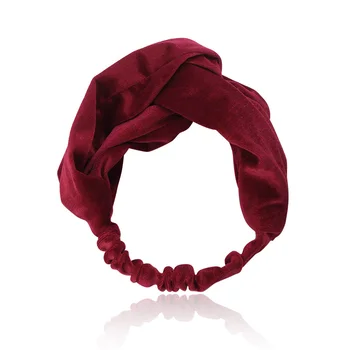 

CHIMERA Women Winter Headband Bandana Velvet Knotted Twist Hairbands Red Wide Elastic Cross Turban Fashion Headwear for Lady