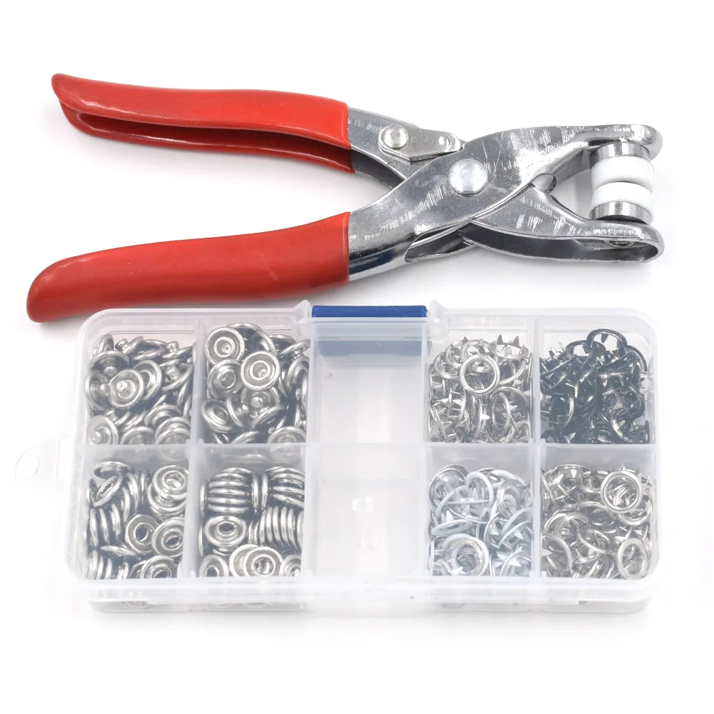 

1pc Plier+100sets 3 Colors 9.5mm Ipomoea snap Metal buttons. Claw buckle installation tool. Children's clothing buttons.rivet.