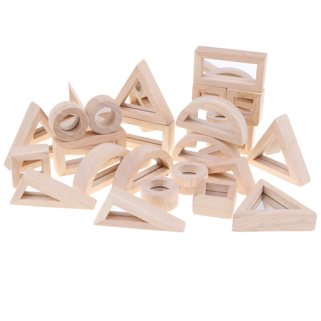 Baby Toddler Montessori Toys Mirror Buliding Blocks Wooden Educational Toy