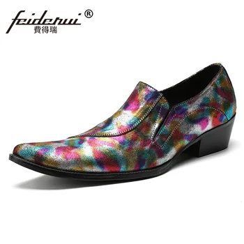 

Plus Size Italian Designer Pointed Toe High Heel Man Formal Dress Loafers Genuine Leather Men's Banquet Party Prom Shoes SL214