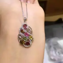 Натуральные разноцветные турмалины кулон S925 Серебряный натуральный драгоценный камень кулон Цепочки и ожерелья Модные Листья женские вечерние ювелирные украшения