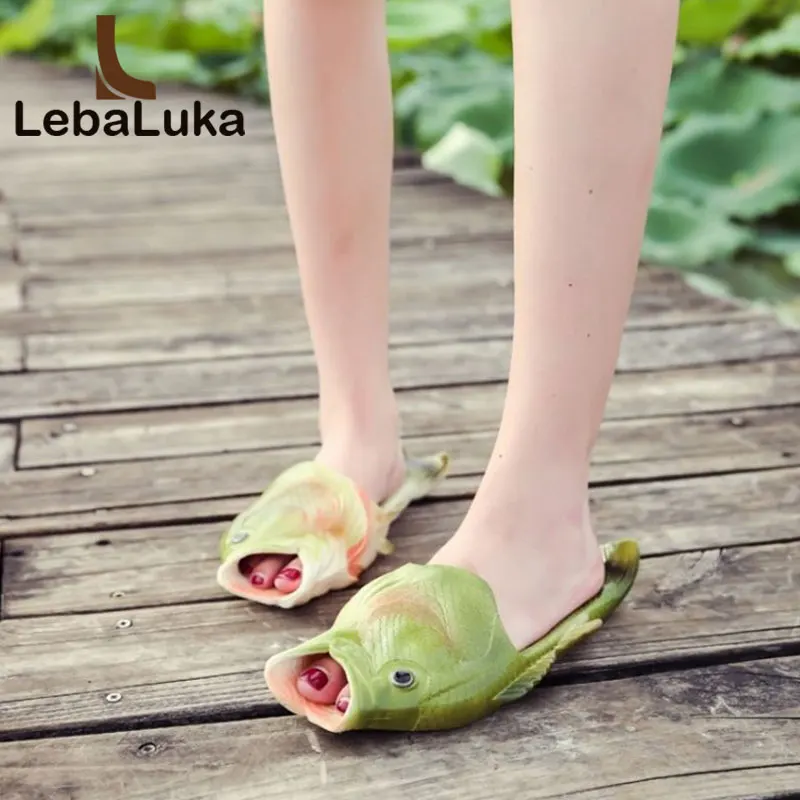 

LebaLuka Plus Size 30-45 2019 New Women Slippers Cartoon Fish Summer Sandals Outdoor Bathroom Comfort Flip Flops Shoes Women