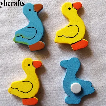 

10PCS/LOT,Blue yellow duck wood stickers Spring Easter crafts Plant garden decoration.Wall Fridge stickers Early learning toys