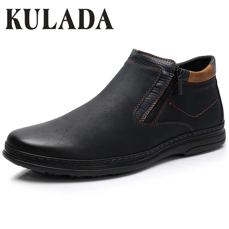 KULADA/новая обувь; мужские Ботильоны; мужские повседневные ботинки с двойной молнией сбоку; Мужская Высококачественная короткая плюшевая обувь в деловом стиле - Цвет: blue-503-1D