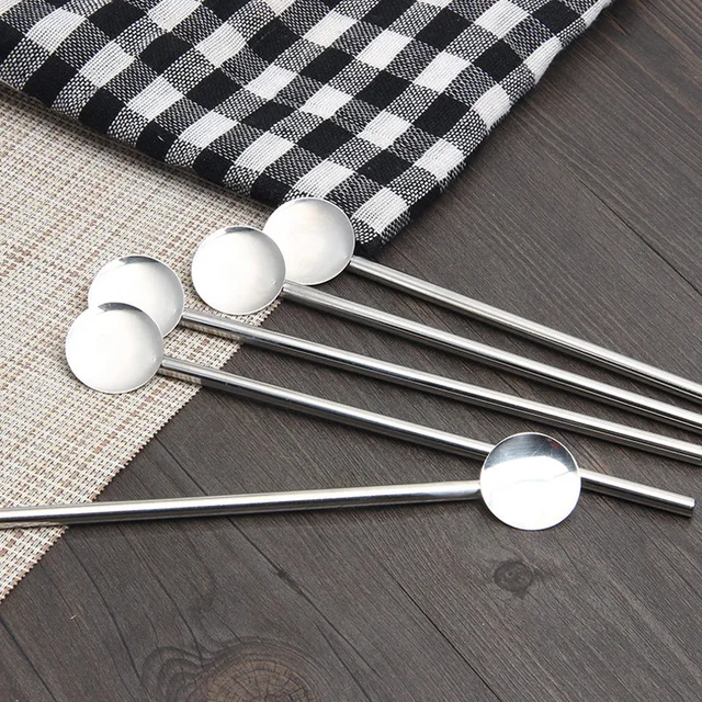 200pcs Stainless Steel Straw Spoon Reusable Drinking Spoon Straw Food