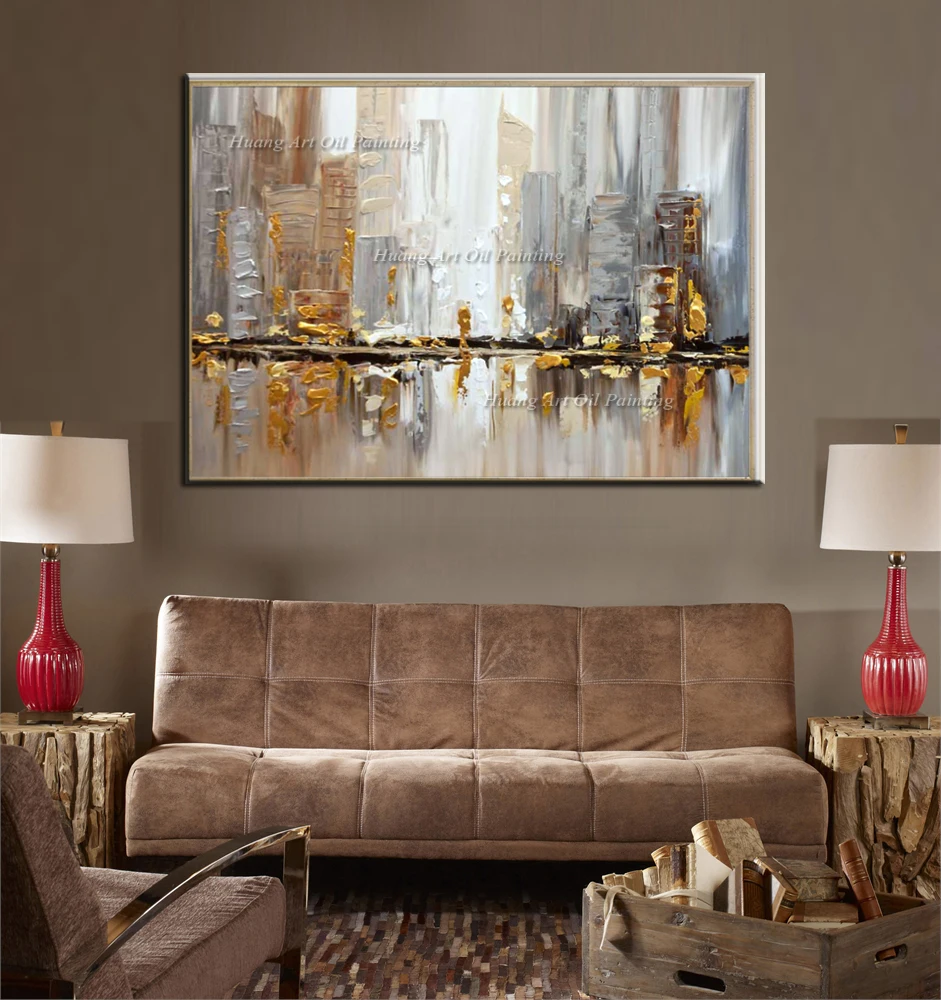 Günstige Original Handgemalte Moderne Messer Gebäude Landschaft Ölgemälde Wand dekor Straße Landschaft Für Room Decor Malerei Auf Leinwand