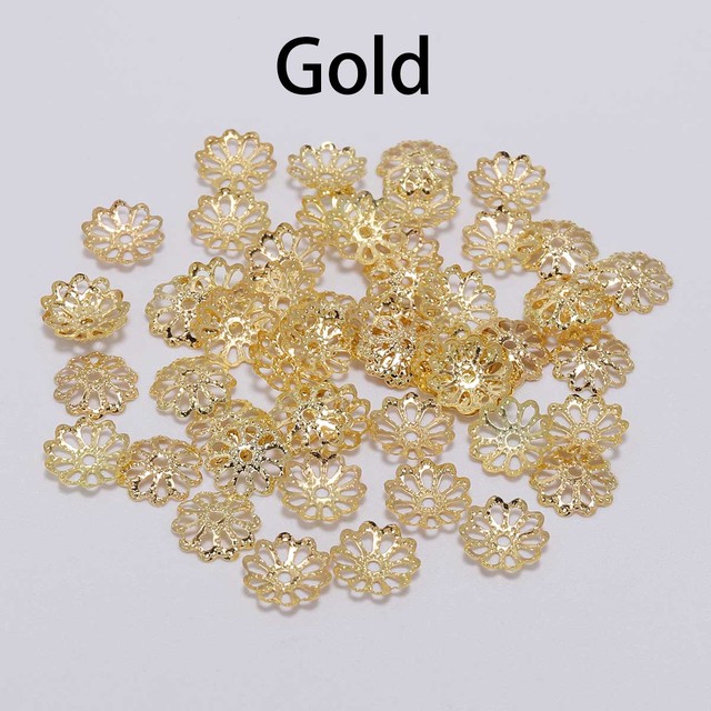 7 9mm  Gold Flower Petal Beads Caps Bulk End Spacer Charms Bead Caps For Jewelry Making Accessories DIY Supplies