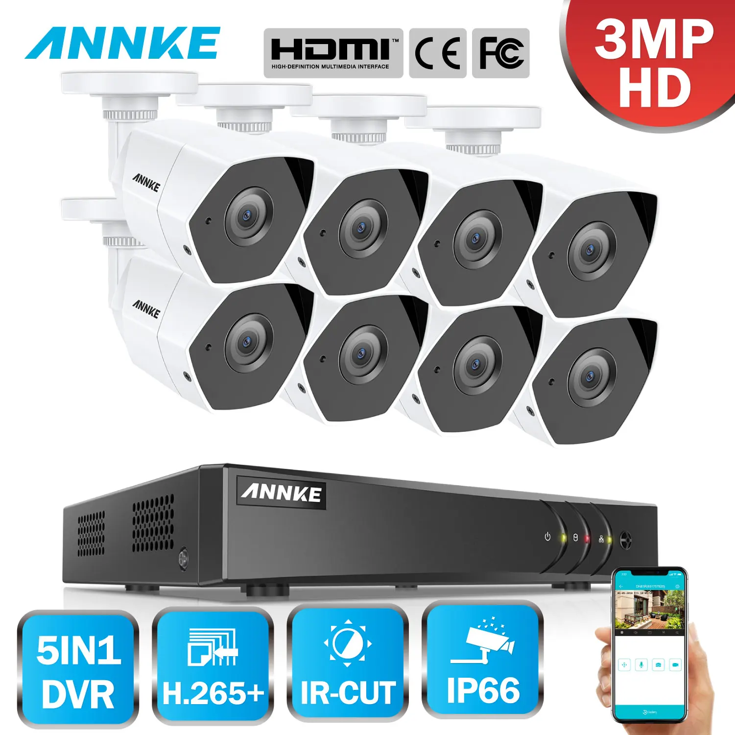 ANNKE HD 8CH 3MP 5в1 H.265 + CCTV система безопасности 8 шт умный ИК Ночное Видение Открытый