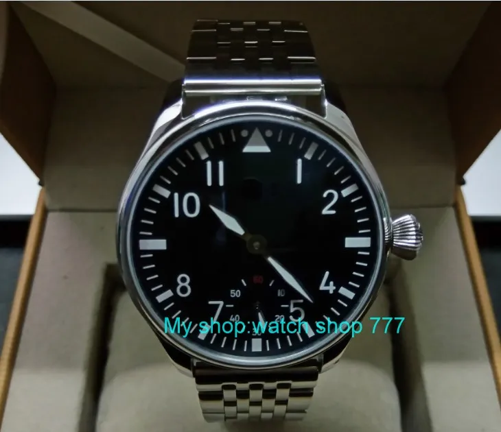 

44mm PARNIS Asian 17 jewels ST3621/6498 Mechanical Hand Wind movement black dial luminous men's watches sdgd99A