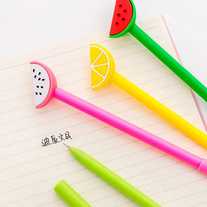 

4 pcs/lot Creative Fruit Gel Pens 0.38mm Watermelon Lemon Neutral Pens for Writing Kids Novelty Gifts Office School Stationery