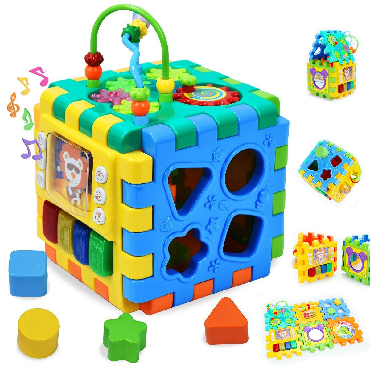

Activity Cube | 6 in 1 Multipurpose Play Center for Kids Toddlers Shape Color Sorter Beads Maze Time Learning Clock Skill