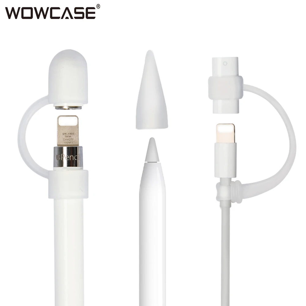 

WOWCASE Anti-lost Case For Apple Pencil Holder Cap Nib Sleeve Soft Silicone Protector Non-Slip Connector Strap For iPad Pro Pen