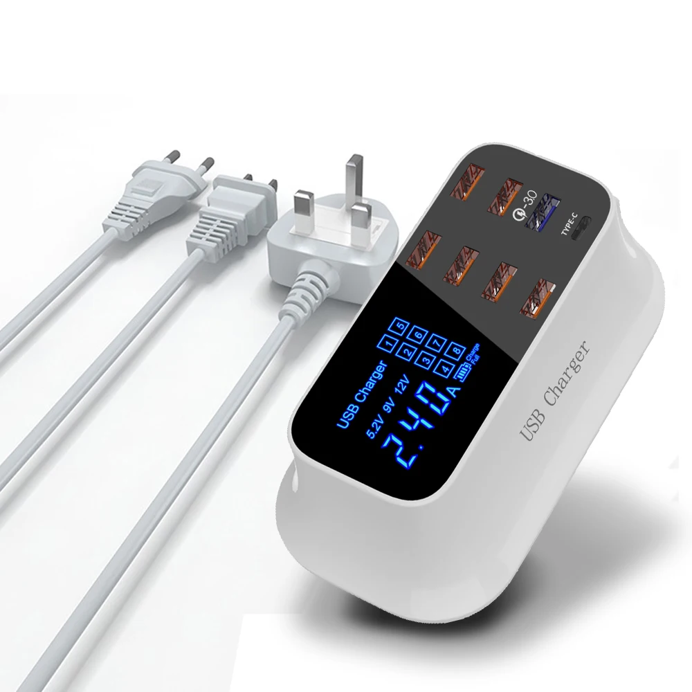 Quick Charge 3.0 Smart USB Charger for iphone Samsung Type C Output Station Led Display Fast Charging Power Adapter Desktop