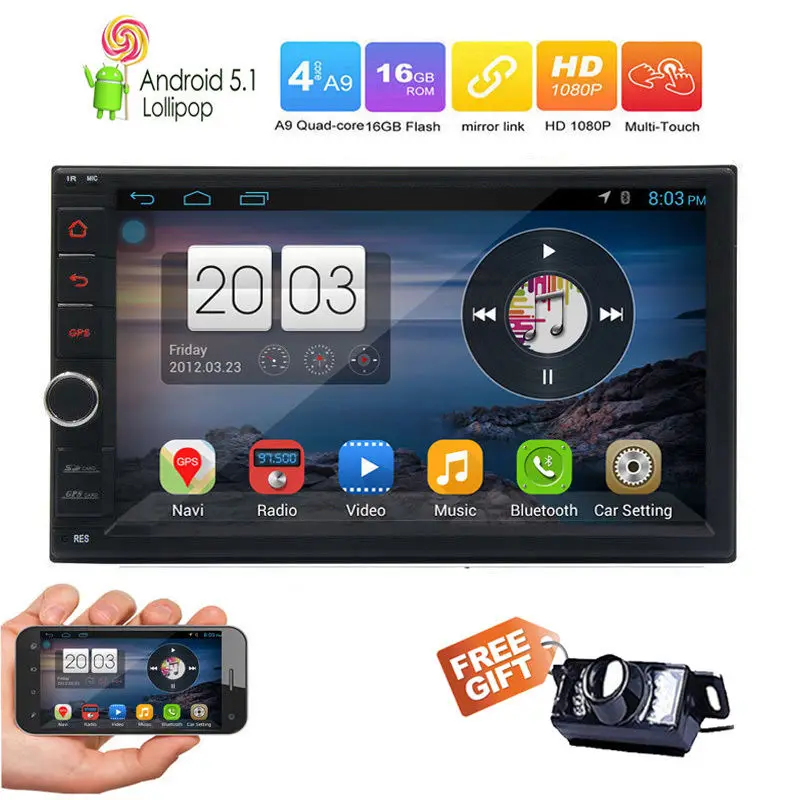 Sale Android 5.1 3G WIFI 7"Double 2DIN Car Radio HD Stereo No DVD GPS Navi Mirror CAM 0