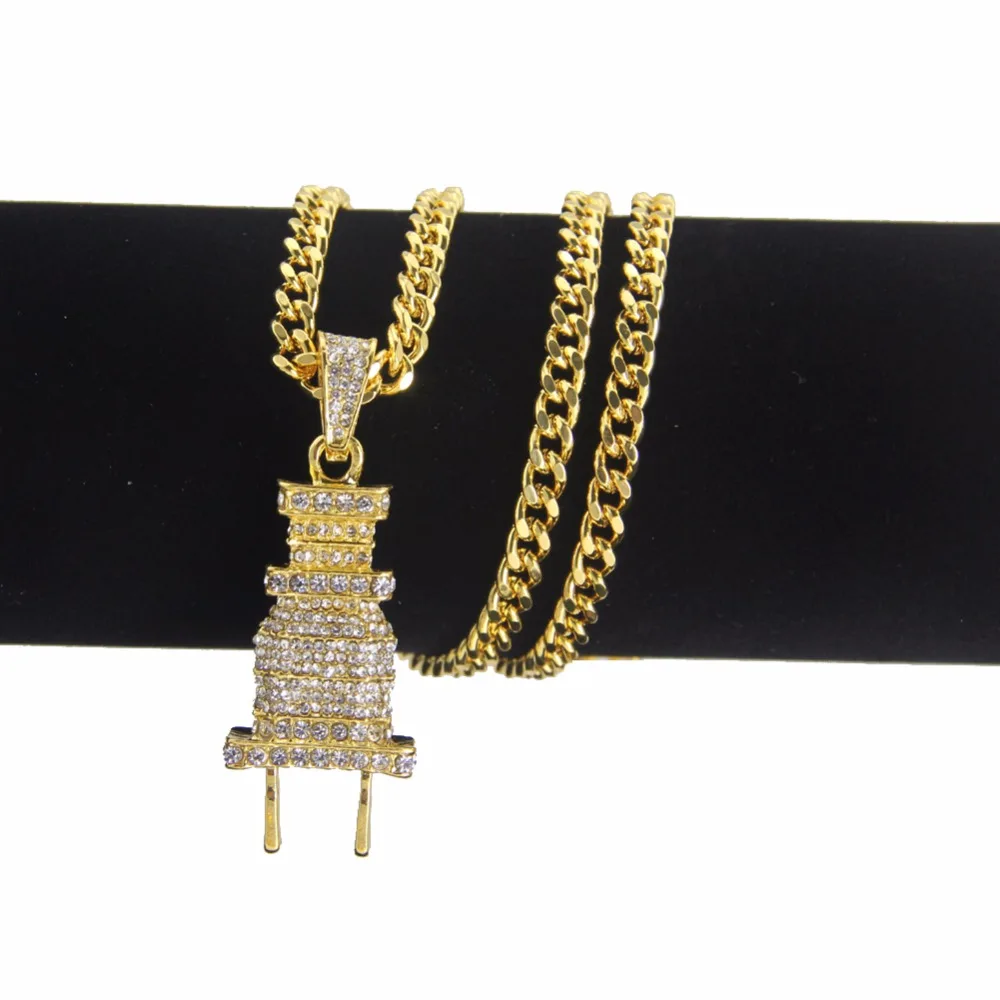 

New Fashion Gold Platted Bling Plug Pendants Hip Hop Necklace