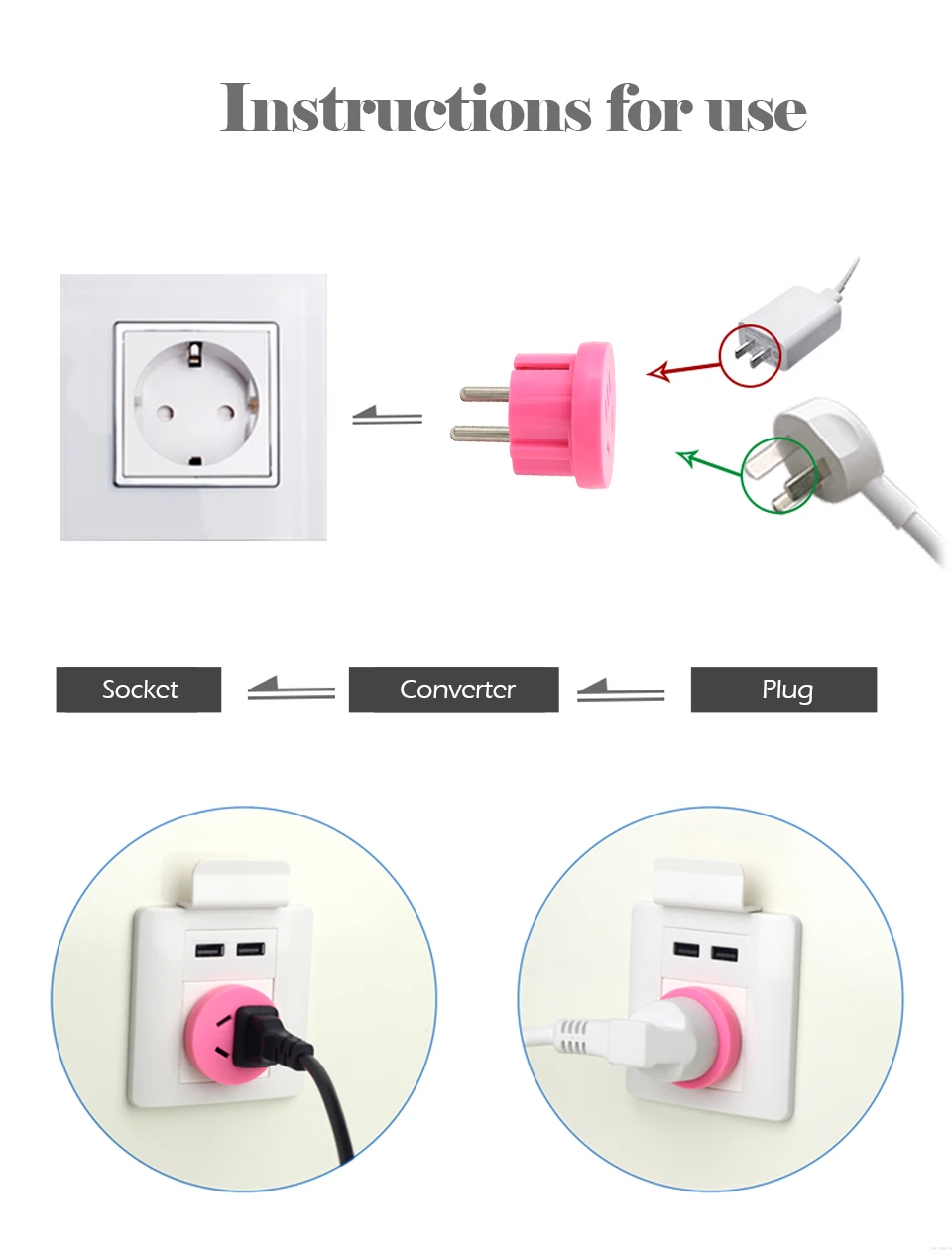 1PC US AU To EU Plug 2 Round Pin Socket USA AUS To Eur Europe Travel Wall AC Power Plug Wall Charger Outlet Adapter Converter (4)