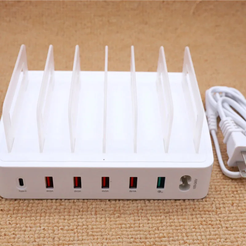 

6 Port QC3.0 USB Charger Quick Charging Station Dock Multiple Devices Organizer For Iphone Dock Docking Station Apple Type Dock