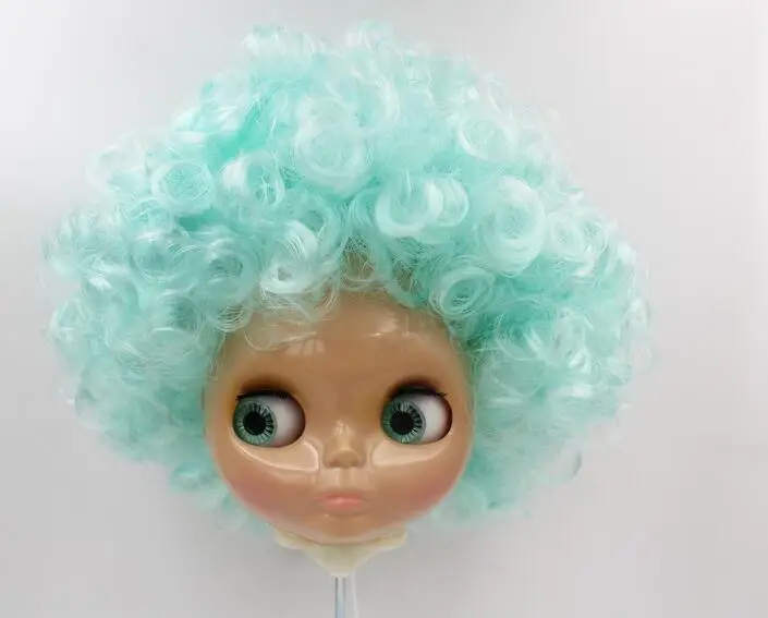 Обнаженная кукла blyth светло коричневая кожа зеленые короткие вьющиеся