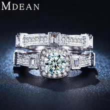 MDEAN grande CZ del diamante del oro Blanco plateó los anillos para las mujeres anillo de joyería de las mujeres conjuntos de anillo de Compromiso de la boda anillos de las mujeres bijoux MSR235