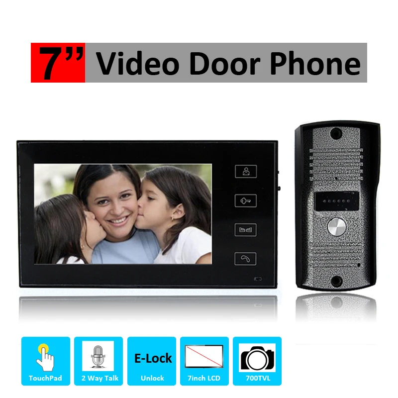 Hands-Free сенсорной панели 7 дюймов Цвет домофон 700TVL видеомонитор Камера