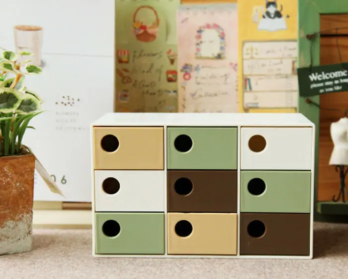 Nine Cell Small Desktop Storage Drawers Box For Small Office