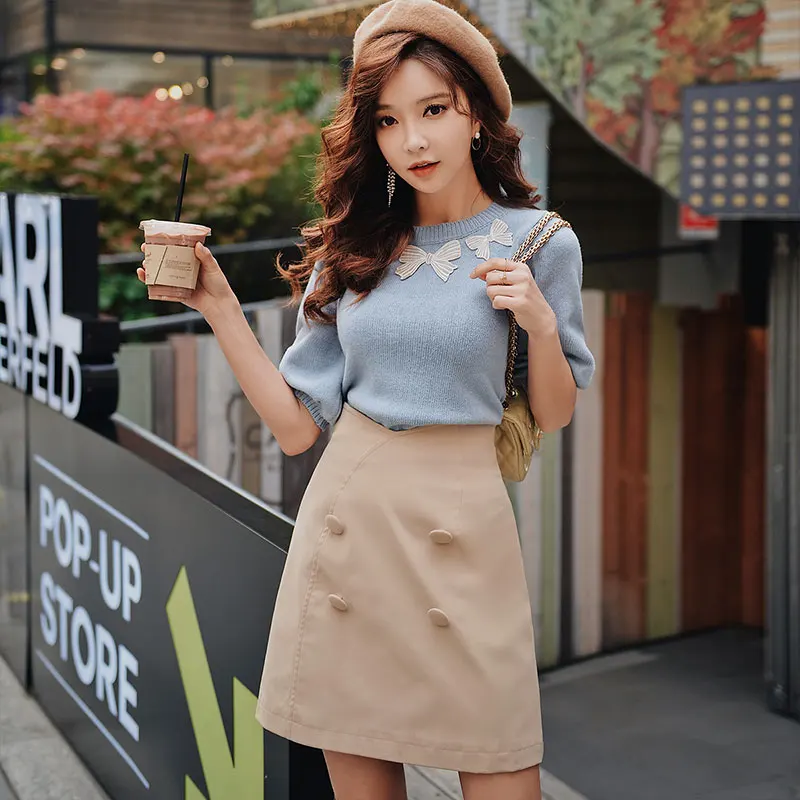 Dabuwawa Spring High Waist Double Breasted Skirts For Girls Women Office Lady 2019 New Elegant A-Line Solid Skirt DN1ASK005 Dabuwawa Spring High Waist Double Breasted Skirts For Girls Women Office Lady 2019 New Elegant A-Line Solid Skirt DN1ASK005