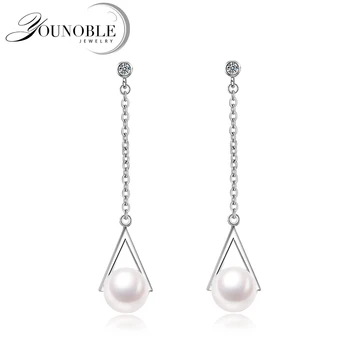 

Wedding long triangle earrings for women,fashion real natural freshwater pearl earrings silver 925 jewelry girl gift E0236