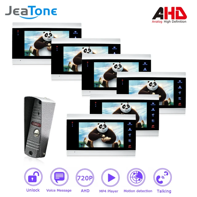1 To 6 Ahd 7 Video Door Phone Intercom 4 Wired Doorbell Door Speaker Security System Voice Message Motion Detection Mp4 Player In Video Intercom
