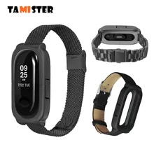 Ремешок из нержавеющей стали для mi Band 3 Кожаный браслет для Xiaomi mi Band 3 Smart Band Замена браслета для Xiaomi mi 3 ремень