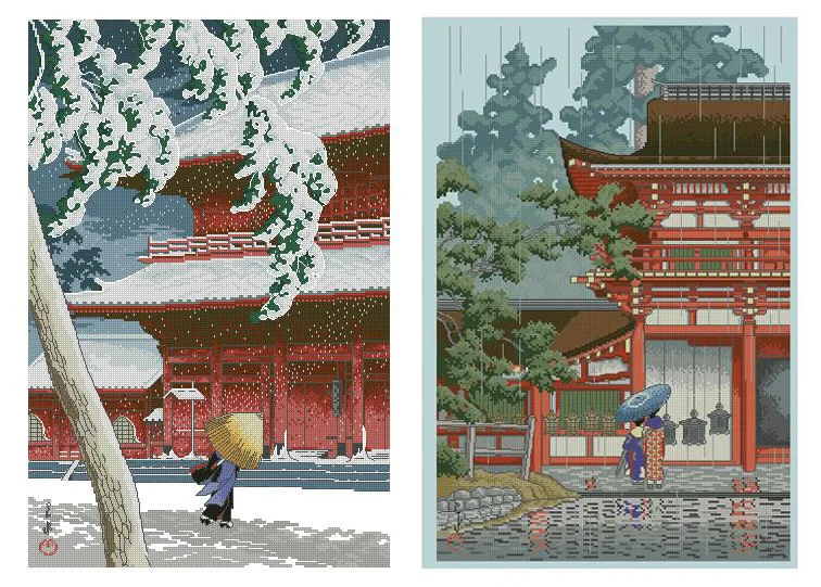 

Gold Collection Counted Cross Stitch Kit Zojoji Temple Kasuga Shrine Nara Snowing Snow Day Raining Rain Day