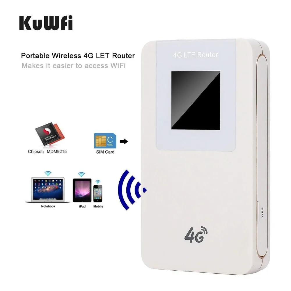 

KuWfi Unlocked 4G LTE Wireless Router MiFi 4600mAh Power Bank WIFI Router Portable Wireless Modem With SIM Card Slot
