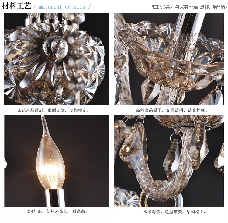 럭셔리 탑 K9 투명 투명/코그닉 크리스탈 벽 램프, 촛불 Led E14 전구, 더블/3 헤드 침대 옆 조명