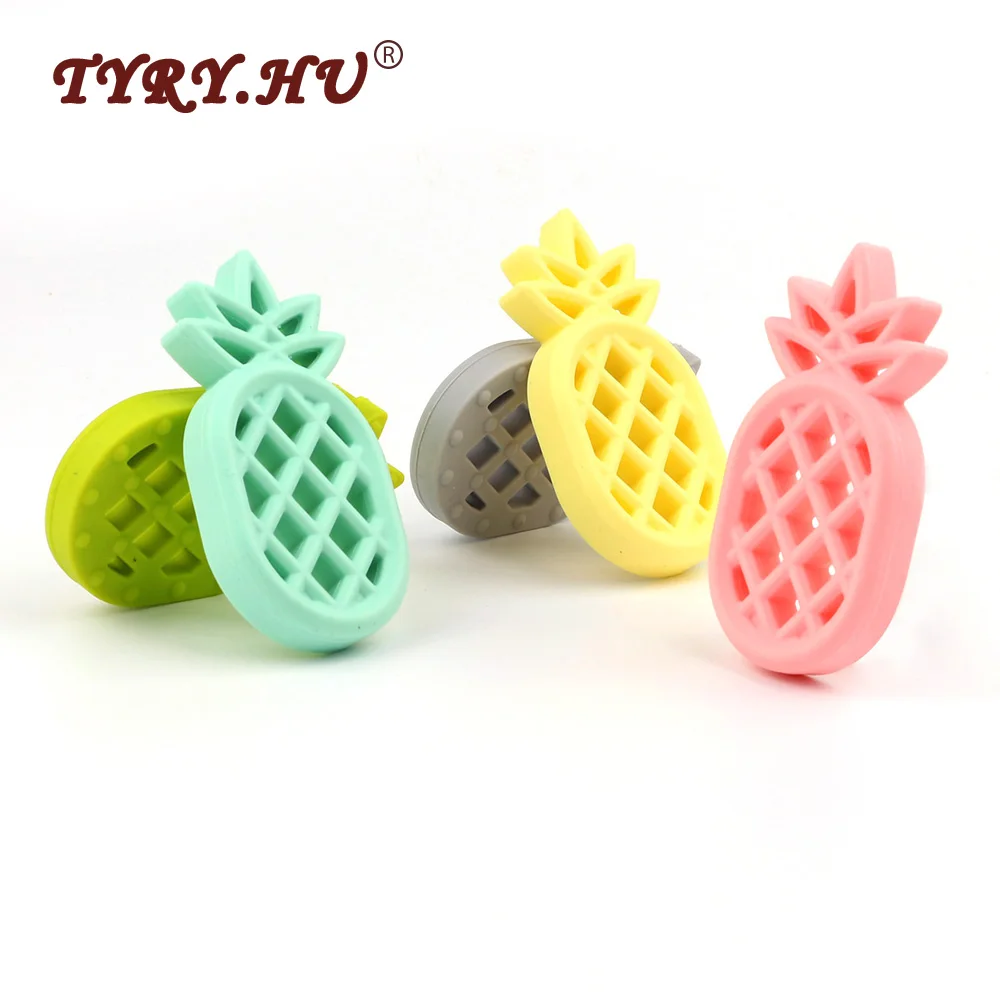 

TYRY.HU 3Pcs/Lot Pineappl Shaped Silicone Teether BPA Free Christmas Present DIY Pacifier Clips Soother Chain Baby Teething Toys