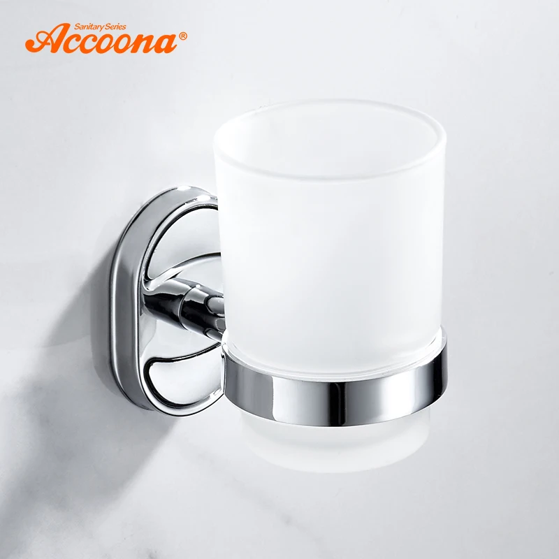 Accoona Bath Wall Mounted Toothbrush Tooth Cup Holder With Glass Cup Bath Single Rack Bathroom Accessories A11203