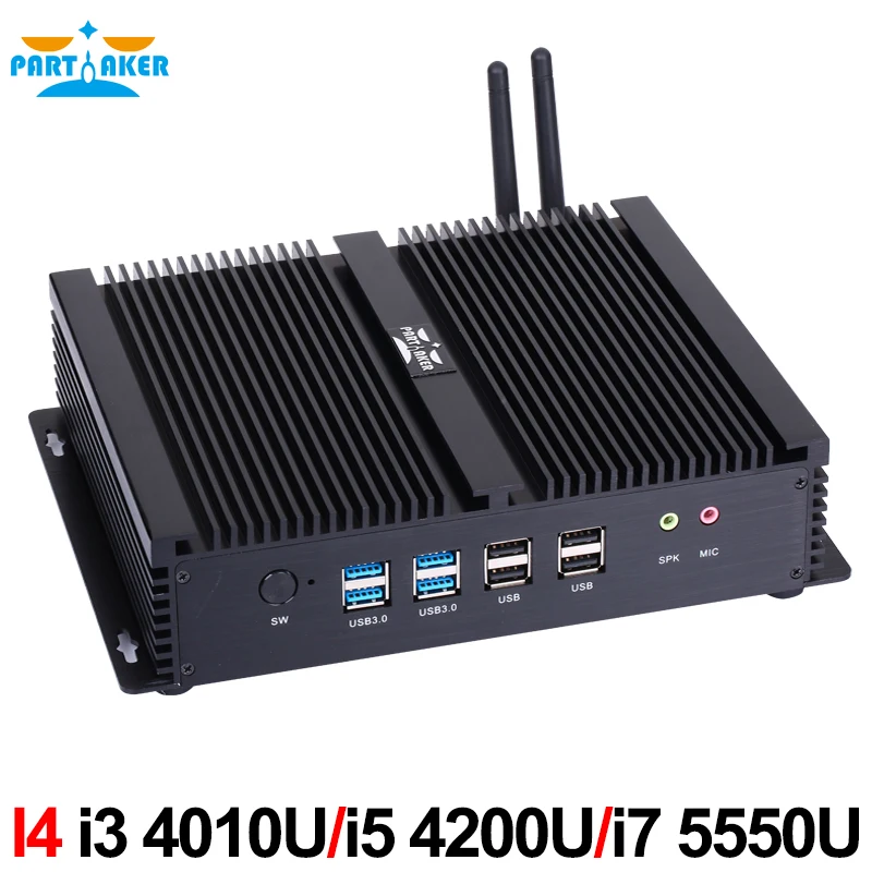 Partaker I4 Industrial Mini PC with 6*COM 2*HDMI 2*Lan Black Color Intel i3 4005u 4010u Processor